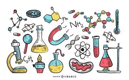 Ilustración de estilo dibujado a mano de elementos de ciencia