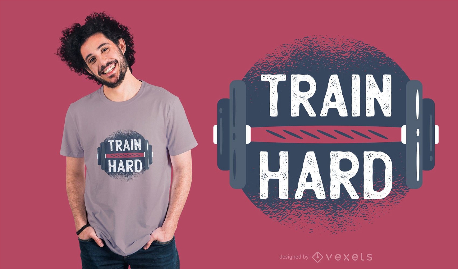 Design de camiseta com halteres Train Hard