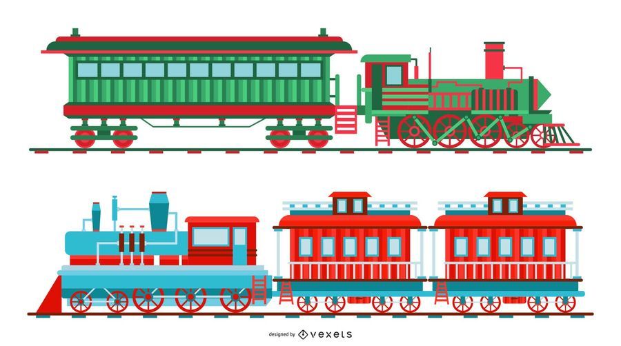 Conjunto de ilustração de trem de natal vintage Conjunto de ilustração de trem de natal vintage