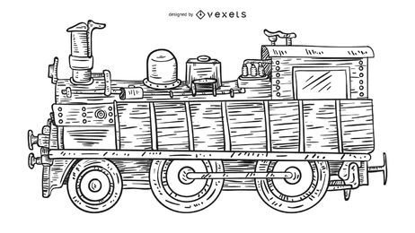 Ilustración de dibujado a mano de tren vintage