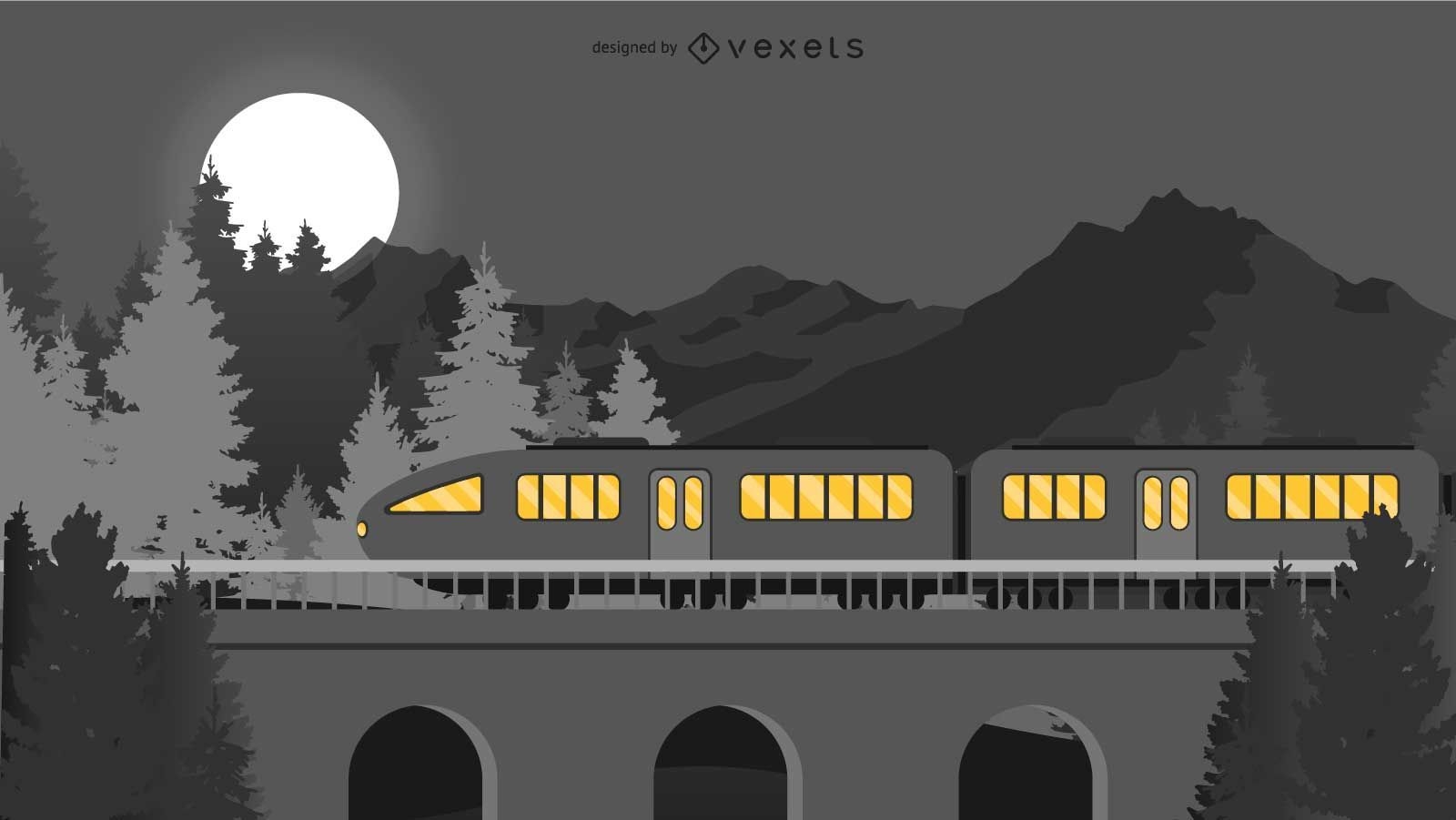 Travelling at Night Train Illustation