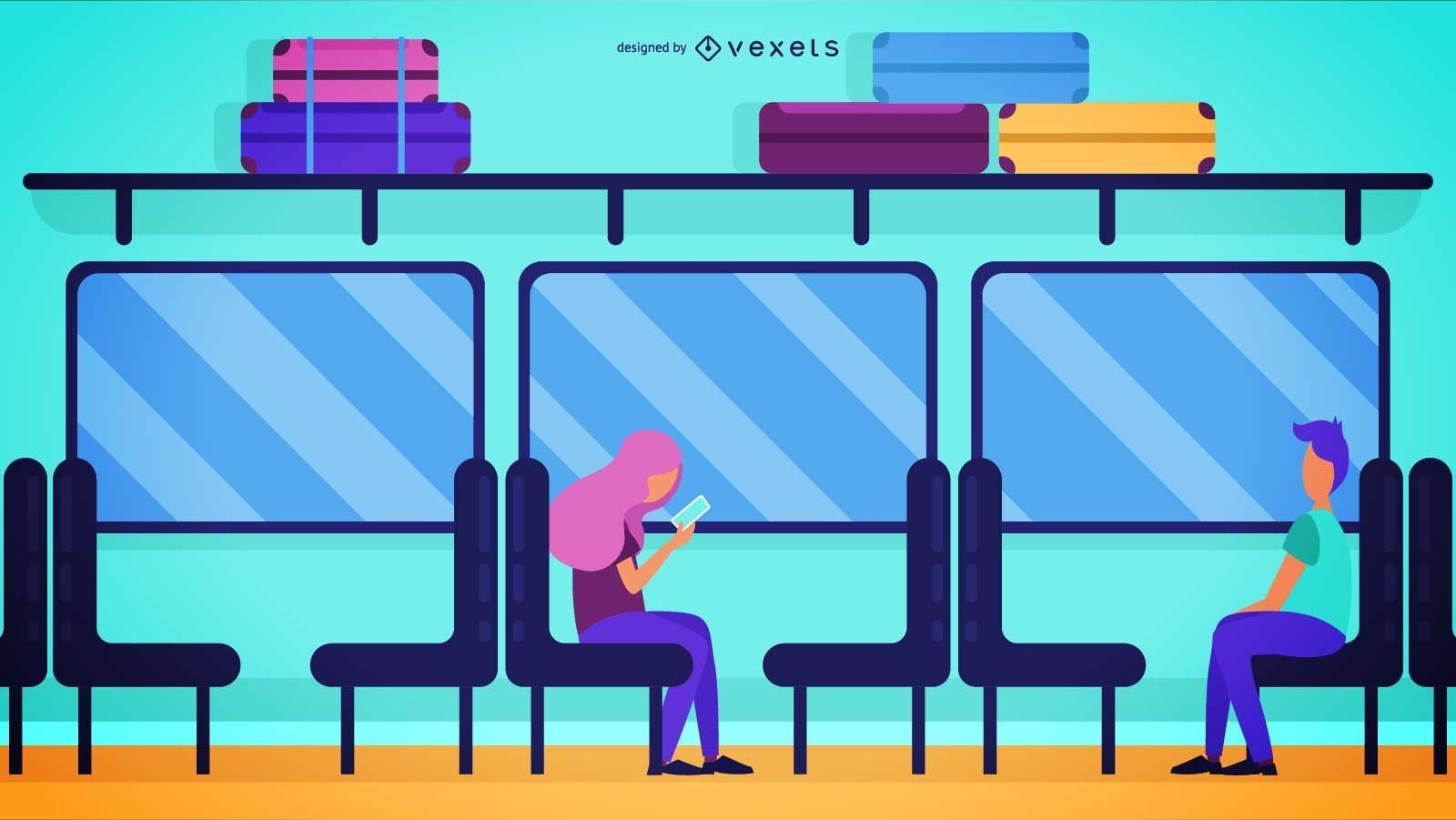 Ilustración de pasajeros de tren que viajan