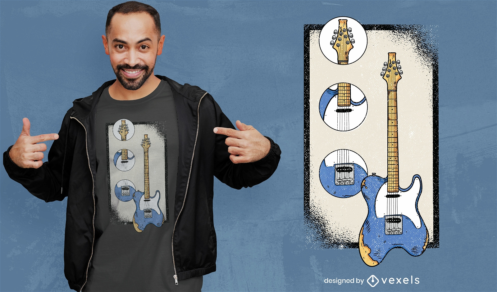 Design de camiseta com peças de guitarra elétrica