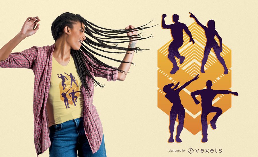 Silhuetas de dança Design de t-shirt Silhuetas de dança Design de t-shirt