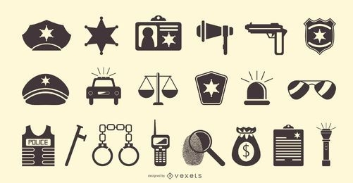 Conjunto de ícones planos de polícia