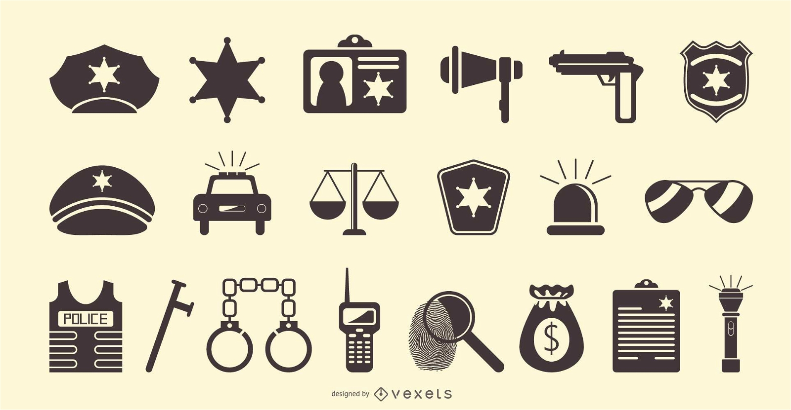 Conjunto de iconos planos de policía