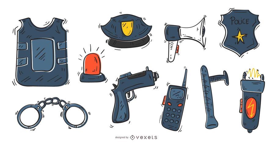 Conjunto de iconos dibujados a mano de policía Conjunto de iconos dibujados a mano de policía