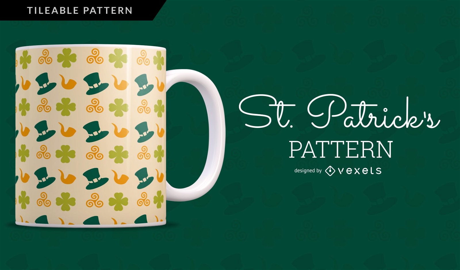 Diseño de taza con patrón de elementos de San Patricio