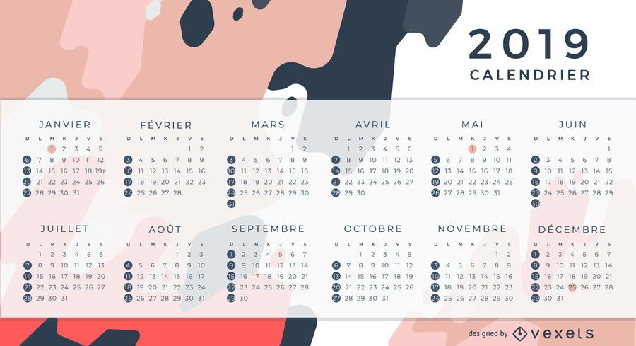 Design do calendário francês 2019 Design do calendário francês 2019