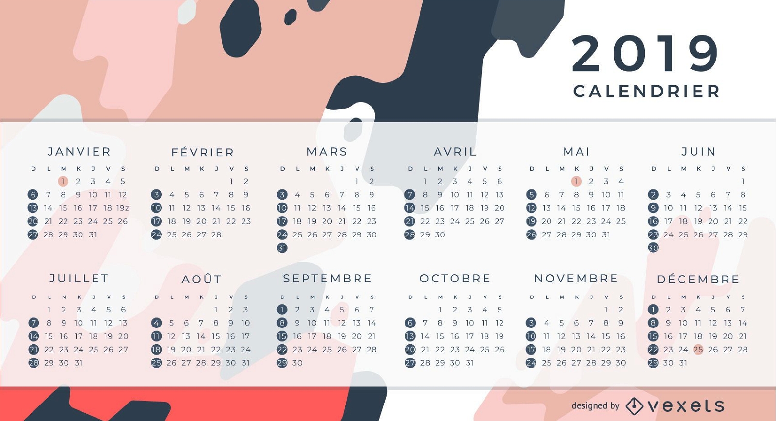 2019 Französisch Kalender Design