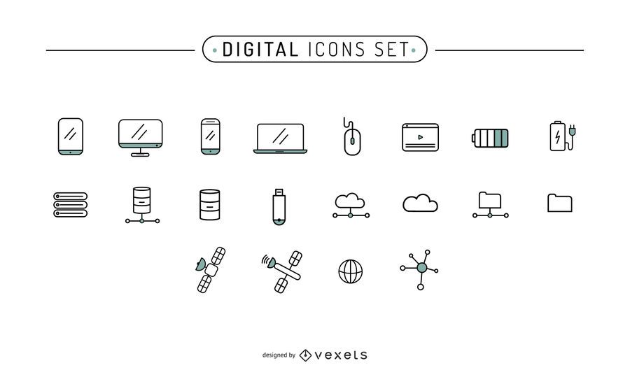 Digital Icons Stroke Set Digital Icons Stroke Set