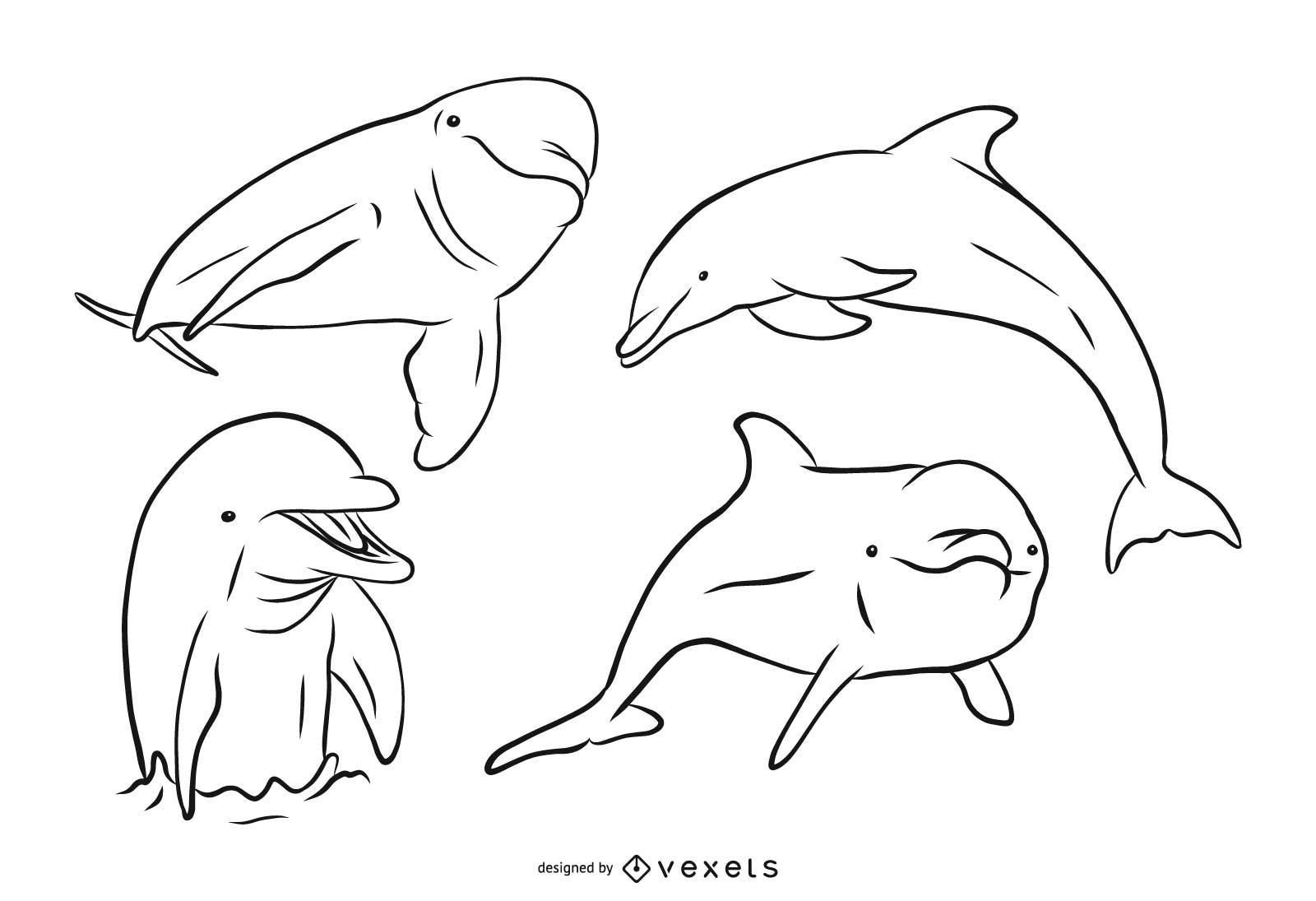 Conjunto de ilustración de trazo de delfín