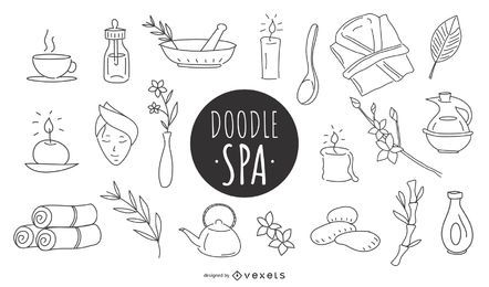 Doodle conjunto de iconos de spa