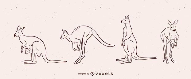 Känguru-Vektor-Illustrationssatz