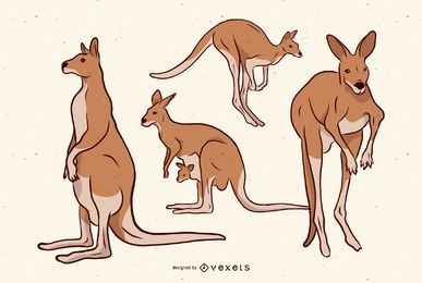 Brown Kangaroo Illustration Set Brown Kangaroo Illustration Set