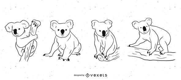 Koala Bear Black and White Illustration Set Koala Bear Black and White Illustration Set