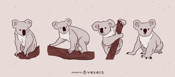 Grey Koala Bear Illustration Set Grey Koala Bear Illustration Set