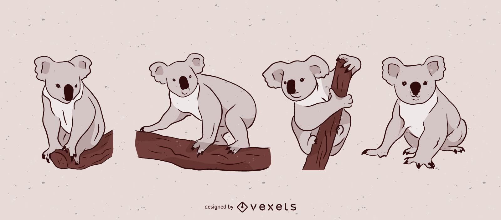 Conjunto de ilustra??o de urso coala cinza