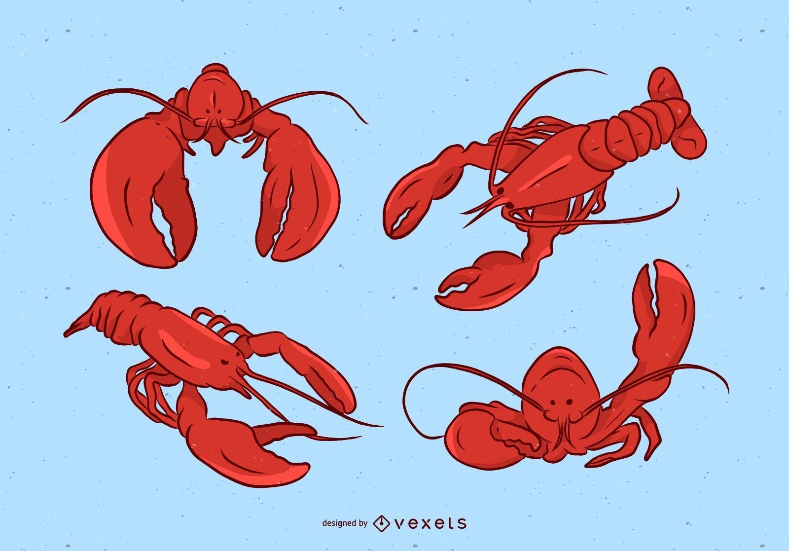 Conjunto de ilustração de animais marinhos de lagosta