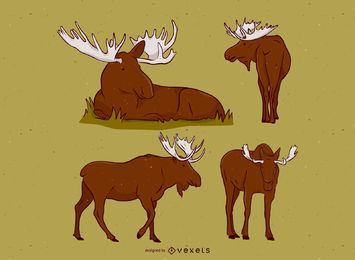 Conjunto de ilustración de animales de alce