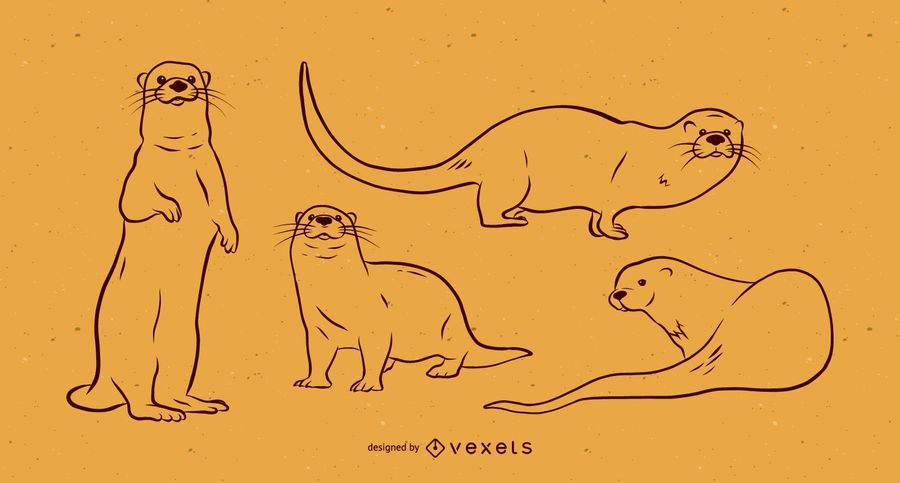 Otter Black and White Vector Set Otter Black and White Vector Set