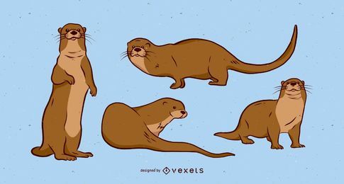 Farbiger Otter-Illustrations-Satz Farbiger Otter-Illustrations-Satz