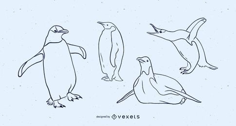 Conjunto de vetores de pinguim preto e branco