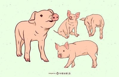 Conjunto de ilustración de cerdo de granja