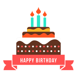 Feliz cumpleaños cinta pastel vela fuego plano Diseño PNG