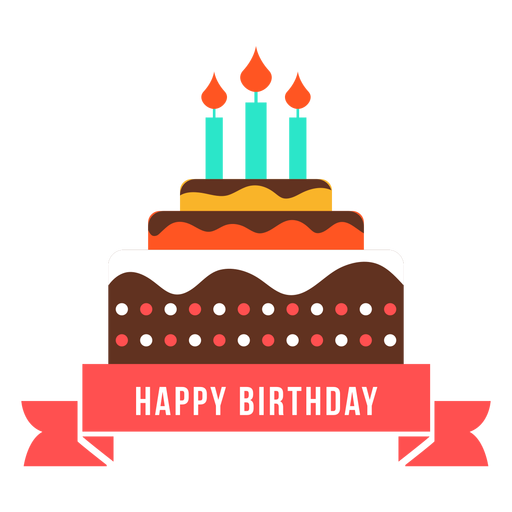 Download Happy birthday ribbon cake candle fire flat - Transparent PNG & SVG vector file