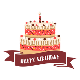Happy Birthday Ribbon Cake Candle Fire Illustration PNG & SVG Design ...