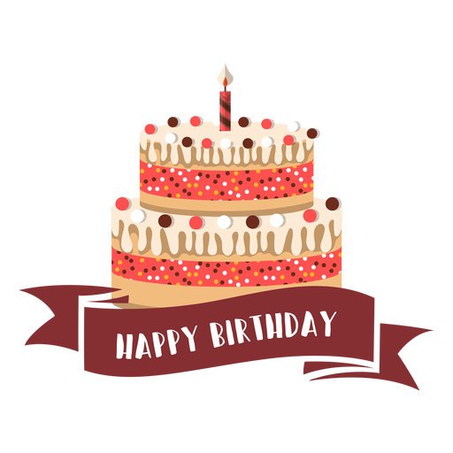Happy birthday ribbon cake candle fire illustration