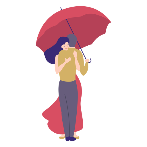Lady man embrace  umbrella flat