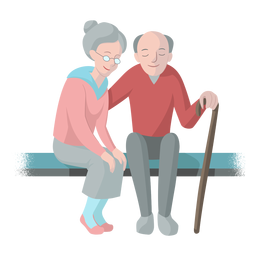 Old Woman Old Man Couple Bench Cane Walkingstick Illustration PNG & SVG ...