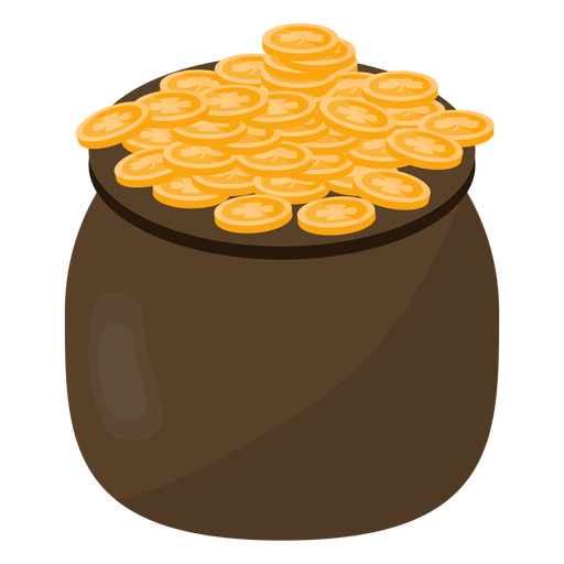 Olla moneda trébol de oro plana Diseño PNG