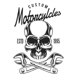 Skull spanner wrench text motocycle badge PNG Design