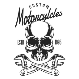 Totenkopf Schraubenschlüssel Text Motorrad Abzeichen PNG-Design