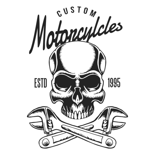 Totenkopf Schraubenschlüssel Text Motorrad Abzeichen PNG-Design