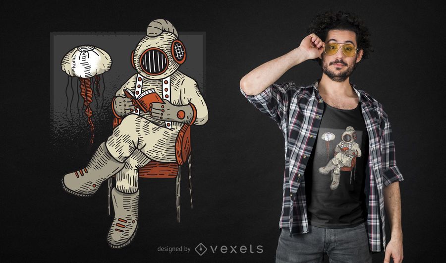 Design do t-shirt do mergulhador da leitura Design do t-shirt do mergulhador da leitura