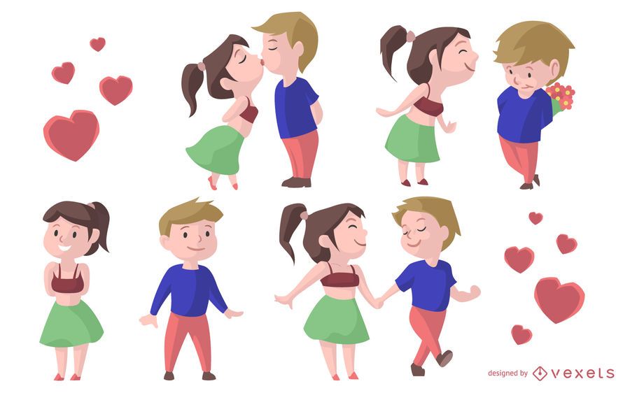 Conjunto de dibujos animados de pareja de San Valentín Conjunto de dibujos animados de pareja de San Valentín