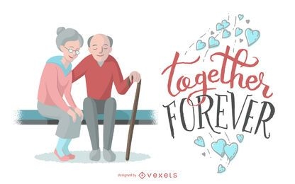 Ilustração de casal juntos para sempre