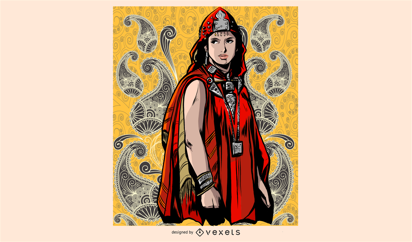 Ilustración de mujer vestida de rojo