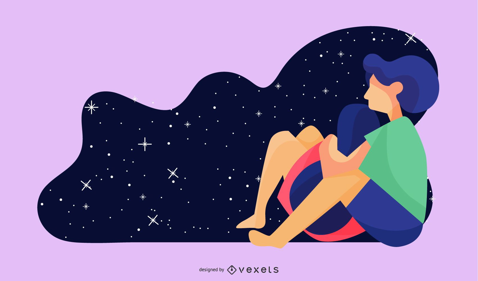 Stargazing Couple Illustration 