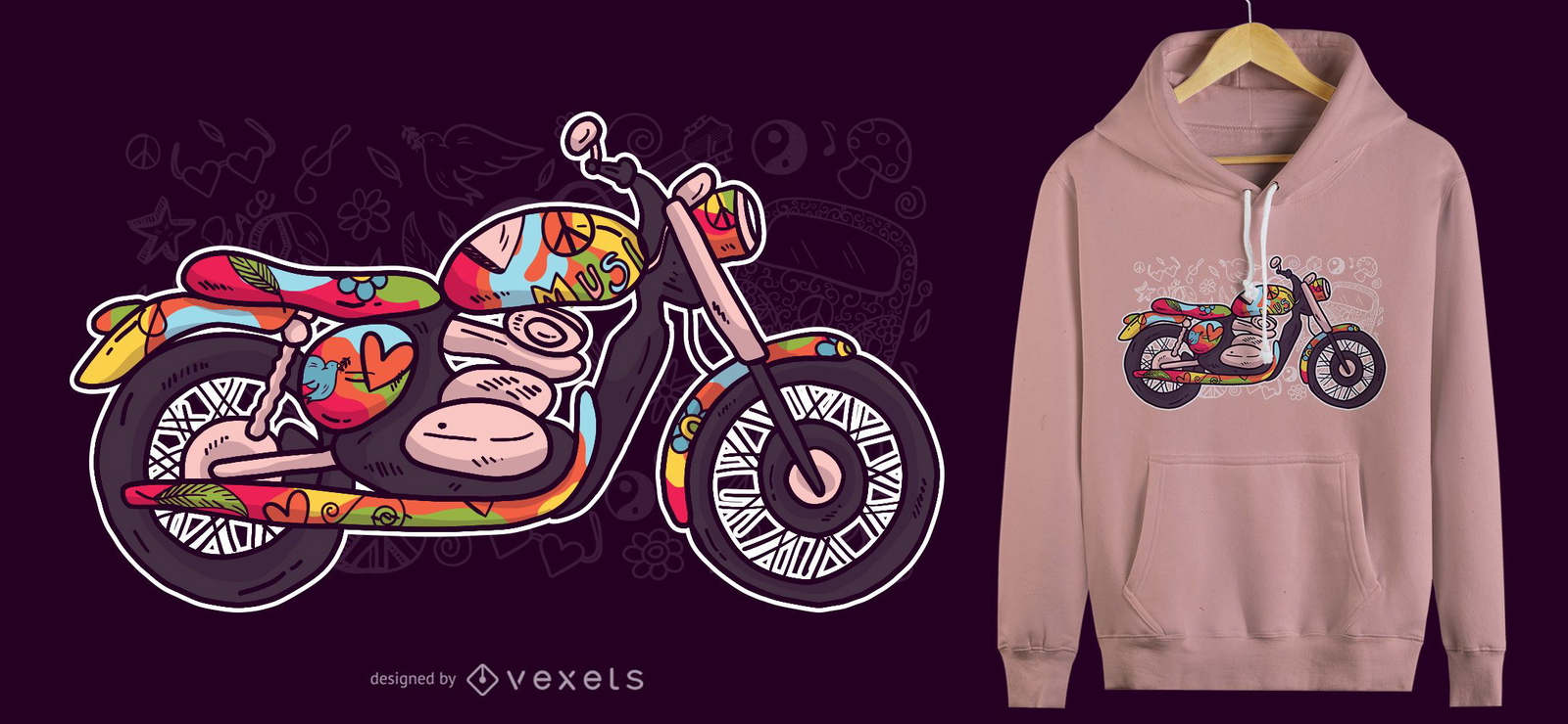 Diseño de camiseta de motocicleta hippie