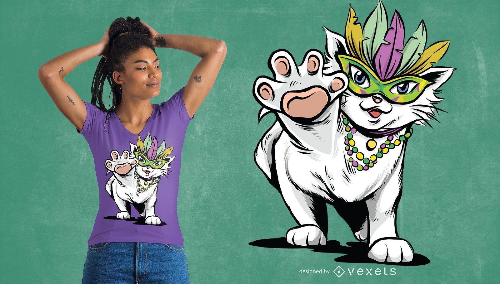 Design de camisetas para gatos Mardi Gras