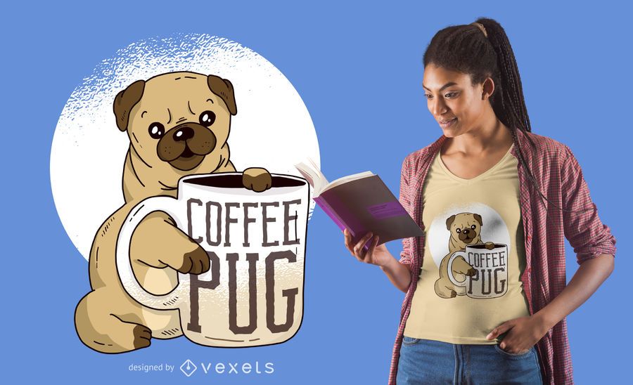 Pug with Coffee T-Shirt Design Pug with Coffee T-Shirt Design