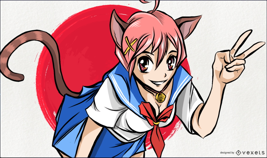 anime cat girl illustration  vektor download