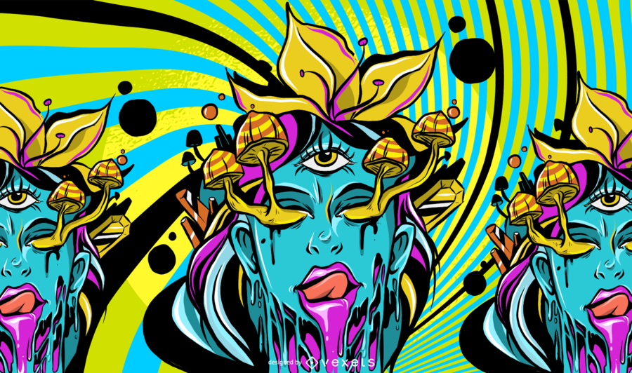 Ilustração de garota de cogumelo Trippy Ilustração de garota de cogumelo Trippy