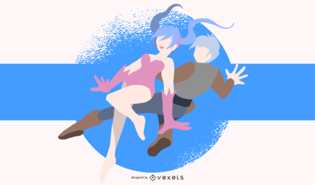 Ilustración de personajes de anime saltando Ilustración de personajes de anime saltando