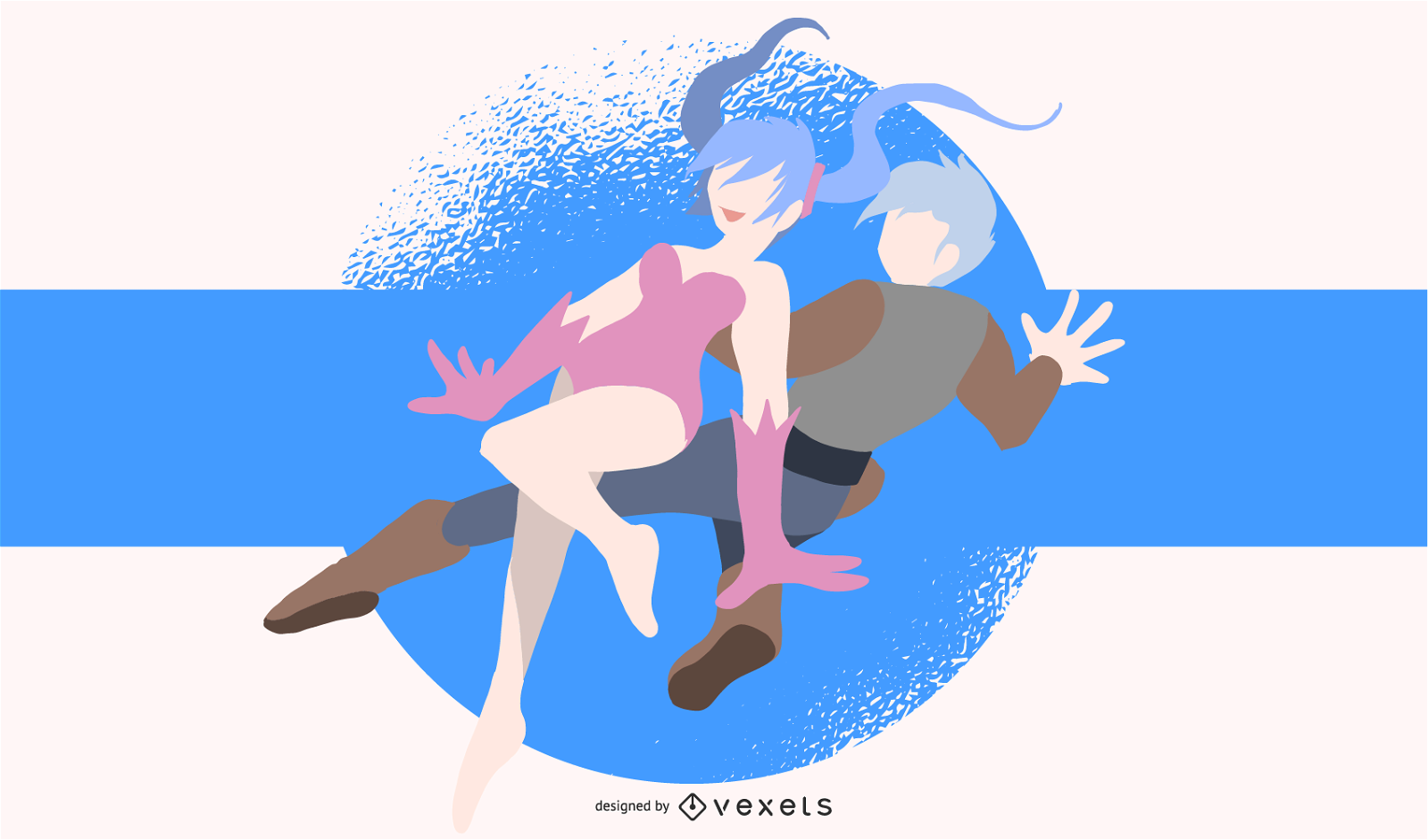 Ilustração de personagens de anime pulando